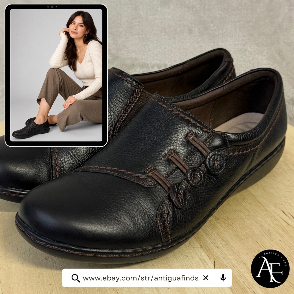 Clarks Collection Cheyn Madi Dark Brown Leather Button Slip On Loafers Womens 10